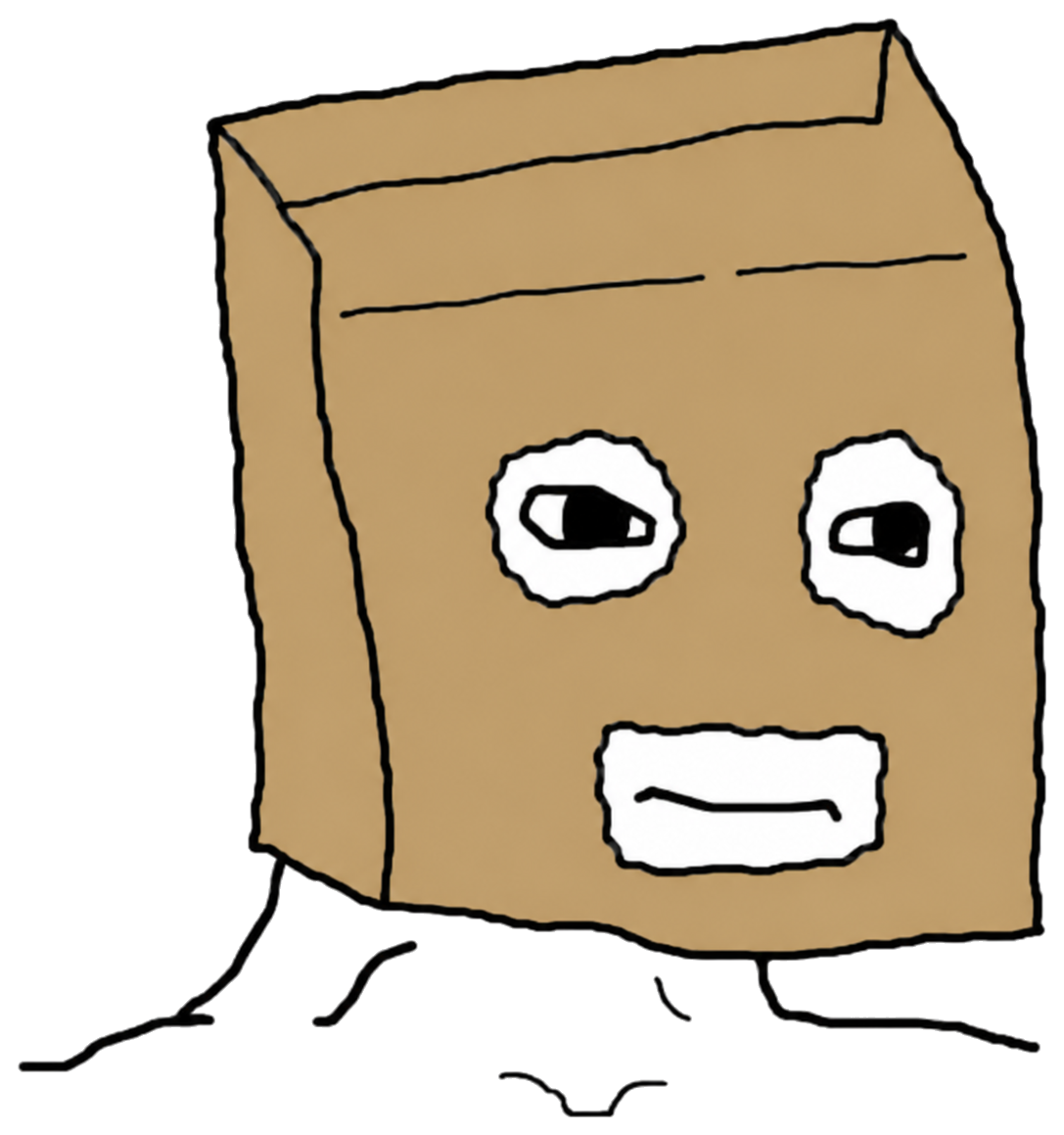 ANONJAK wearing a hand-drawn paper bag
